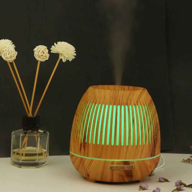 400ml Hollow-out LED Humidifier Wood Grain Air Purifier Aromatherapy Machine Automatic Alcohol Sprayer with Colorful LED Light, Plug Specification:UK Plug(Light Brown) - free shipping - PMC TechLife - Order now!