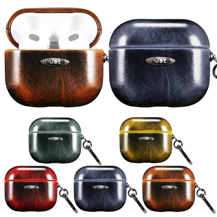 Oil Wax Leather Texture Earphone Protective Case with Hang Buckle For AirPods 3(Dark Green) - For AirPods 3 by PMc TechLife | Online Shopping South Africa | PMc TechLife | Buy Now Pay Later Mobicred