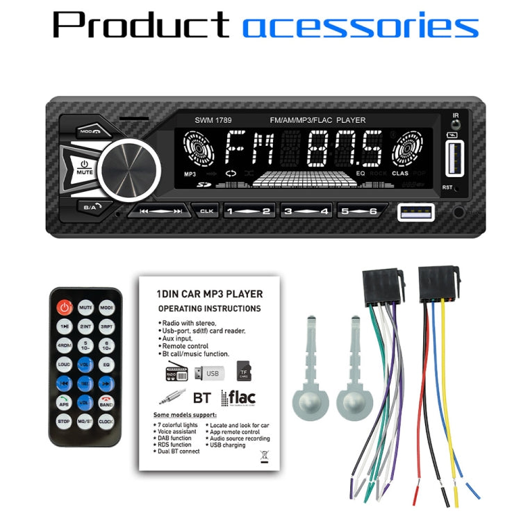 SWM-1789 Car Radio Receiver Bluetooth 5.1 MP3 Player with Remote Control - Car MP3 & MP4 & MP5 by PMC TechLife | Online Shopping South Africa | PMC TechLife | Buy Now Pay Later Mobicred