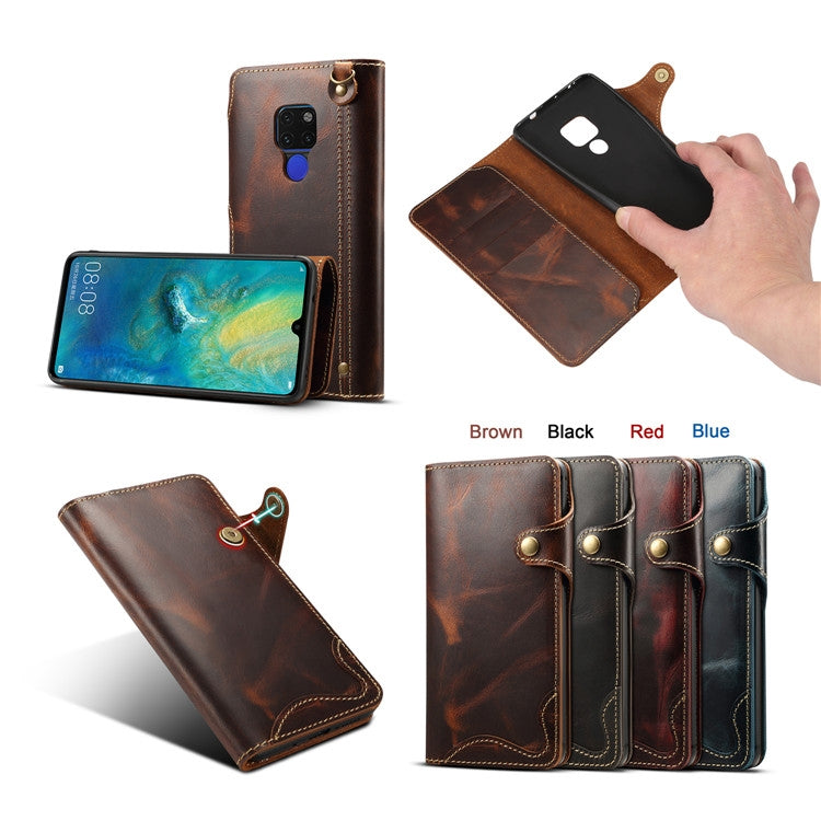 For Huawei Mate 20 Denior Oil Wax Cowhide Magnetic Button Horizontal Flip Leather Case with Card Slots & Wallet(Dark Red) - Huawei Cases by Denior | Online Shopping South Africa | PMC TechLife | Buy Now Pay Later Mobicred