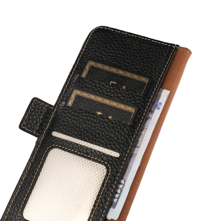For Motorola Moto G22 KHAZNEH Side-Magnetic Litchi Genuine Leather RFID Phone Case(Black) - Motorola Cases by PMC TechLife | Online Shopping South Africa | PMC TechLife | Buy Now Pay Later Mobicred
