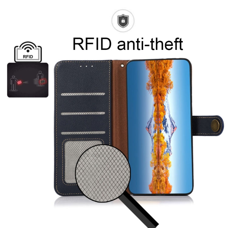 For Google Pixel 7 5G KHAZNEH Custer Genuine Leather RFID Phone Case(Blue) - Google Cases by PMC TechLife | Online Shopping South Africa | PMC TechLife | Buy Now Pay Later Mobicred