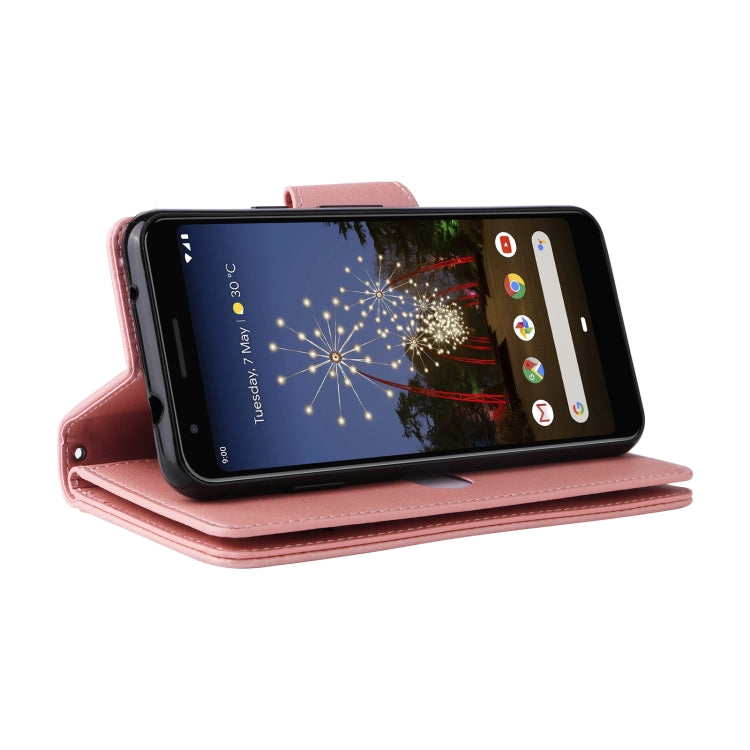 For Google Pixel 3A Rivet Buckle 9 Cards Three Fold Leather Phone Case(Rose Gold) - Google Cases by PMC TechLife | Online Shopping South Africa | PMC TechLife | Buy Now Pay Later Mobicred