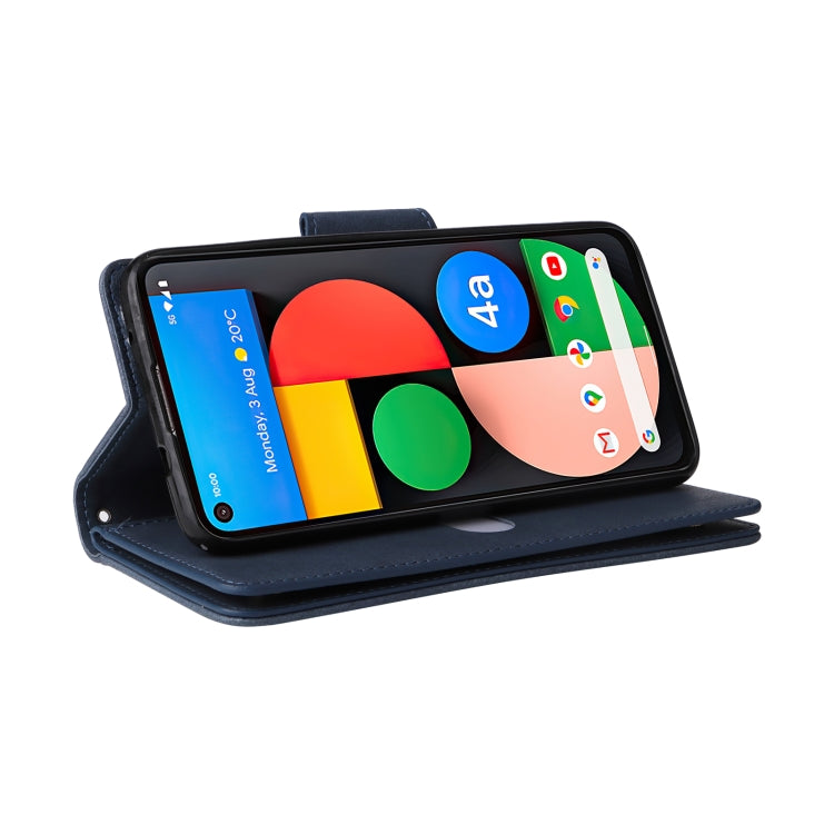 For Google Pixel 4A 5G Rivet Buckle 9 Cards Three Fold Leather Phone Case(Blue) - Google Cases by PMC TechLife | Online Shopping South Africa | PMC TechLife | Buy Now Pay Later Mobicred