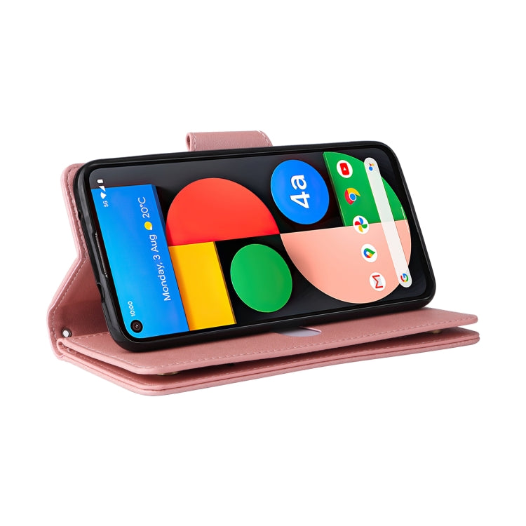 For Google Pixel 4A 5G Rivet Buckle 9 Cards Three Fold Leather Phone Case(Rose Gold) - Google Cases by PMC TechLife | Online Shopping South Africa | PMC TechLife | Buy Now Pay Later Mobicred