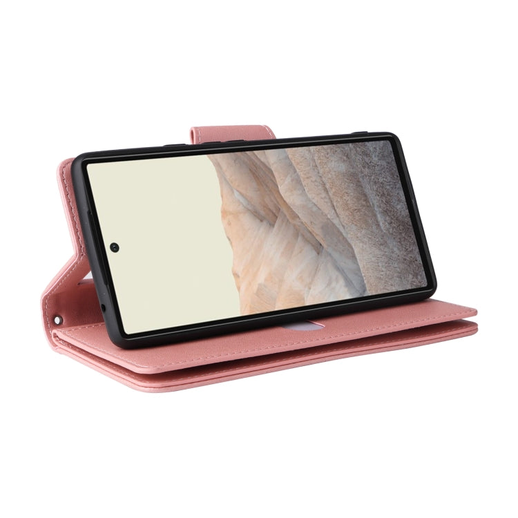 For Google Pixel 6 Pro Rivet Buckle 9 Cards Three Fold Leather Phone Case(Rose Gold) - Google Cases by PMC TechLife | Online Shopping South Africa | PMC TechLife | Buy Now Pay Later Mobicred