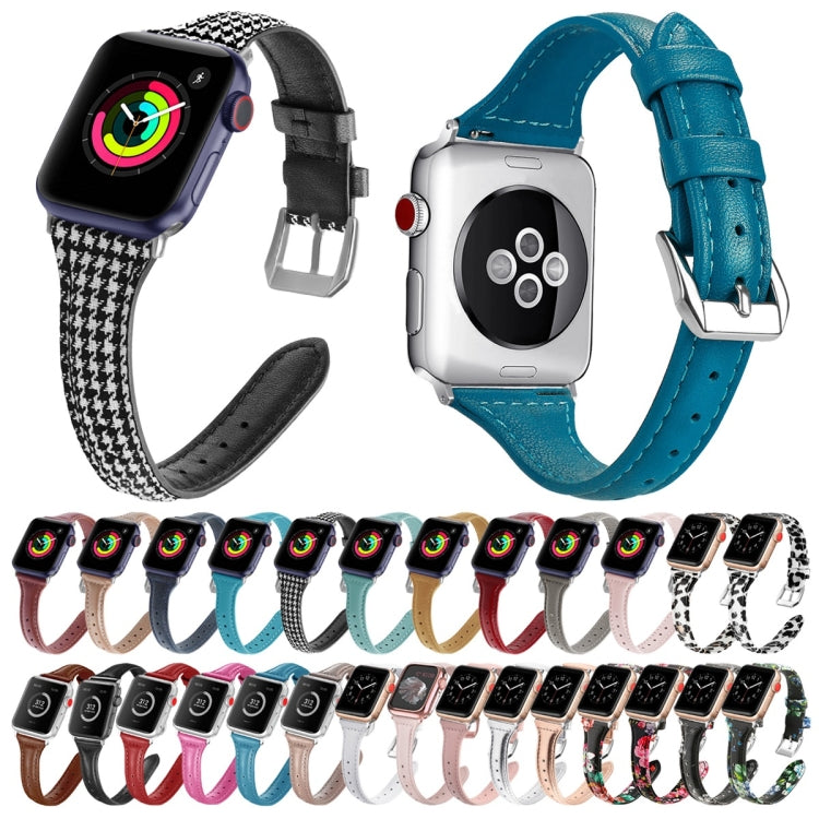 Genuine Leather Watch Band For Apple Watch Series 9&8&7 41mm / SE 3&SE 2&6&SE&5&4 40mm / 3&2&1 38mm(Pink Blue) - Watch Bands by PMC TechLife | Online Shopping South Africa | PMC TechLife | Buy Now Pay Later Mobicred