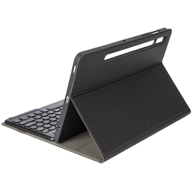 YA08B Lambskin Texture Voltage Round Keycap Bluetooth Keyboard Leather Case For Samsung Galaxy Tab A8 10.5 2021 SM-X200 / SM-X205(Black) - free shipping - PMC TechLife - Order now!