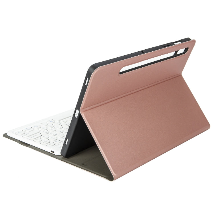 YA08B Lambskin Texture Voltage Round Keycap Bluetooth Keyboard Leather Case For Samsung Galaxy Tab A8 10.5 2021 SM-X200 / SM-X205(Rose Gold) - Samsung Keyboard by PMC TechLife | Online Shopping South Africa | PMC TechLife