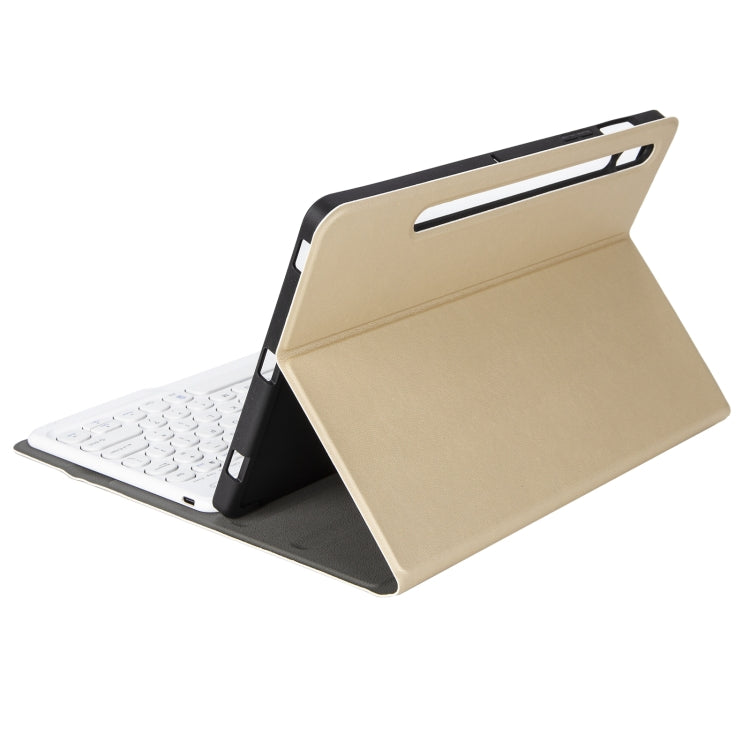 YA700B Lambskin Texture Voltage Round Keycap Bluetooth Keyboard Leather Case For Samsung Galaxy Tab S8 11 inch SM-X700 / SM-X706 & S7 11 inch SM-X700 / SM-T875(Gold) - Samsung Keyboard by PMC TechLife | Online Shopping South Africa | PMC TechLife