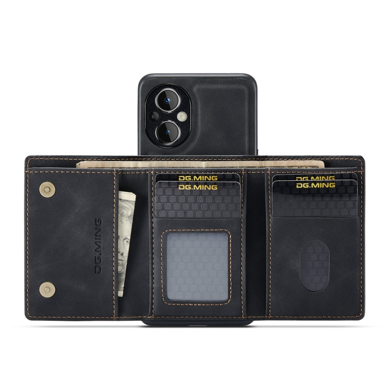 For OnePlus Nord N20 5G DG.MING M1 Series 3-Fold Multi Card Wallet + Magnetic Phone Case(Black) - OnePlus Cases by DG.MING | Online Shopping South Africa | PMC TechLife | Buy Now Pay Later Mobicred
