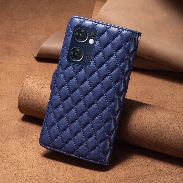 For OPPO Find X5 Lite / Reno7 5G Diamond Lattice Zipper Wallet Leather Flip Phone Case(Blue) - OPPO Cases by PMC TechLife | Online Shopping South Africa | PMC TechLife | Buy Now Pay Later Mobicred