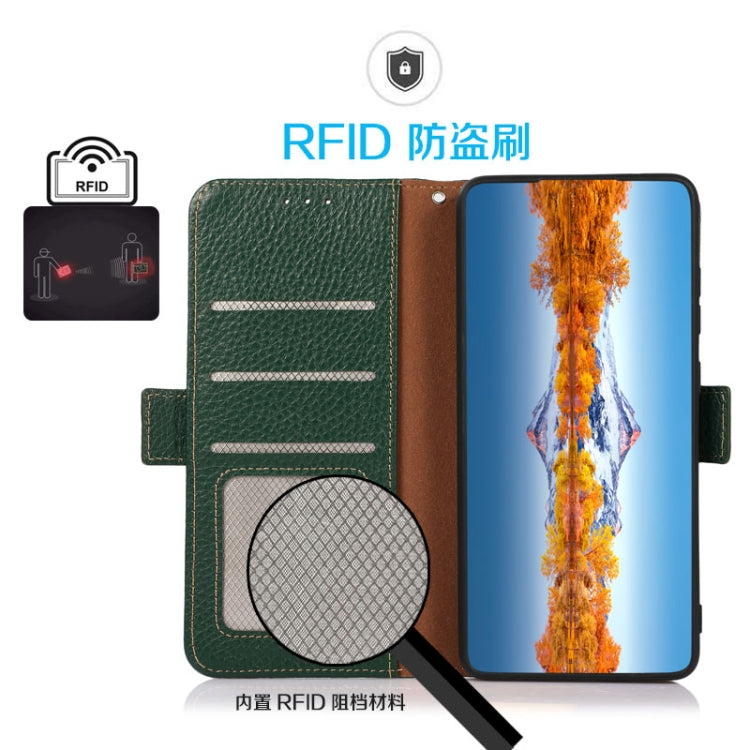 For Huawei Nova 10 KHAZNEH Side-Magnetic Litchi Genuine Leather RFID Phone Case(Green) - Huawei Cases by PMC TechLife | Online Shopping South Africa | PMC TechLife | Buy Now Pay Later Mobicred