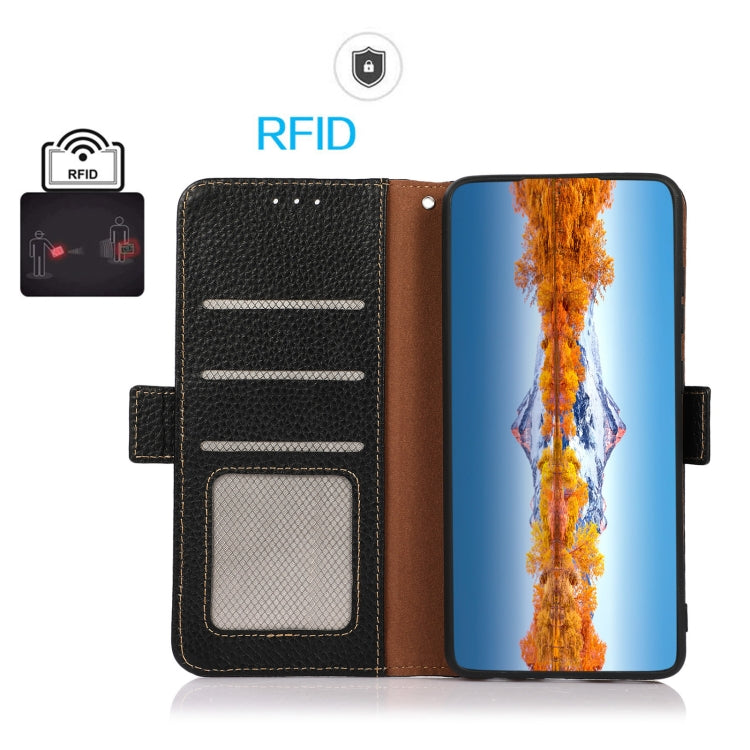 For Nothing Phone 1 KHAZNEH Side-Magnetic Litchi Genuine Leather RFID Phone Case(Black) - More Brand by PMC TechLife | Online Shopping South Africa | PMC TechLife | Buy Now Pay Later Mobicred