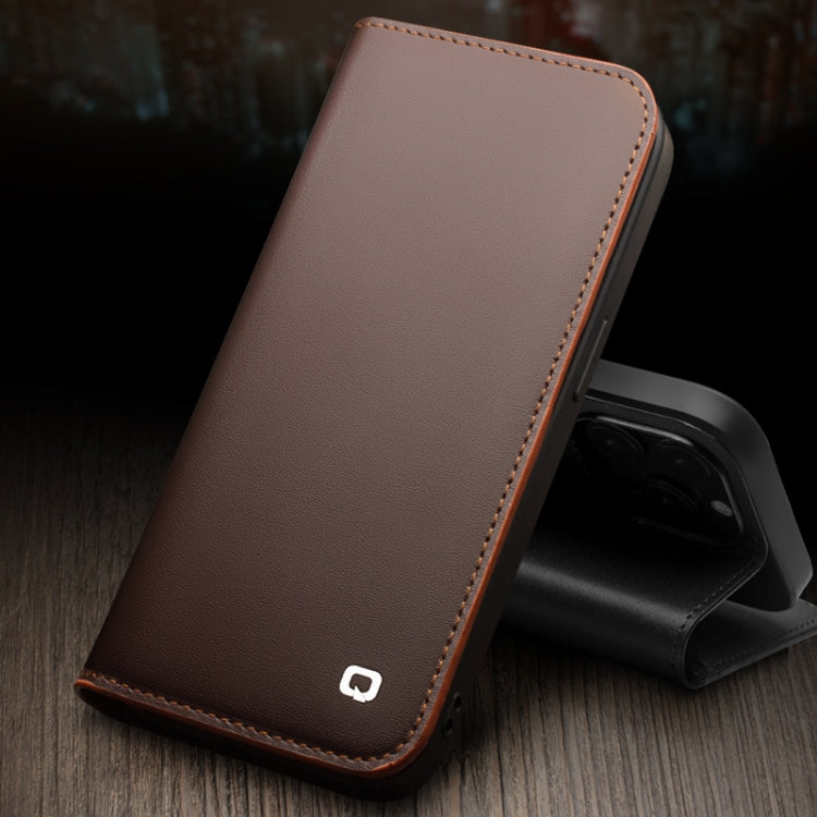 For iPhone 14 Pro QIALINO Business Horizontal Flip PU Phone Case(Brown) - free shipping - PMC TechLife - Order now!