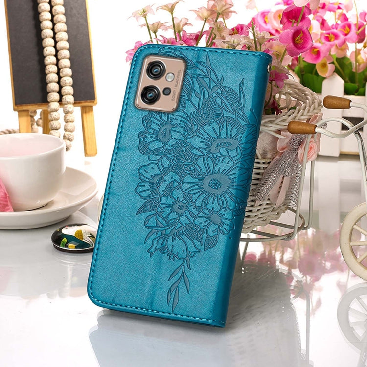 For Motorola Moto G32 Embossed Butterfly Flip Leather Phone Case(Blue) - Motorola Cases by PMC TechLife | Online Shopping South Africa | PMC TechLife | Buy Now Pay Later Mobicred