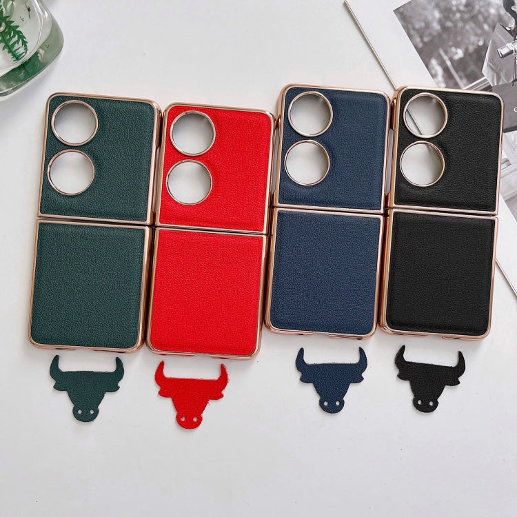 For Huawei P50 Pocket Genuine Leather Luolai Series Nano Plating Phone Case(Dark Blue) - Huawei Cases by PMC TechLife | Online Shopping South Africa | PMC TechLife | Buy Now Pay Later Mobicred