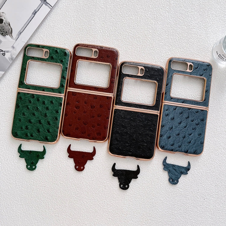 For Motorola Moto Razr 2022 Genuine Leather Ostrich Texture Nano Plating Phone Case(Coffee) - Motorola Cases by PMC TechLife | Online Shopping South Africa | PMC TechLife | Buy Now Pay Later Mobicred