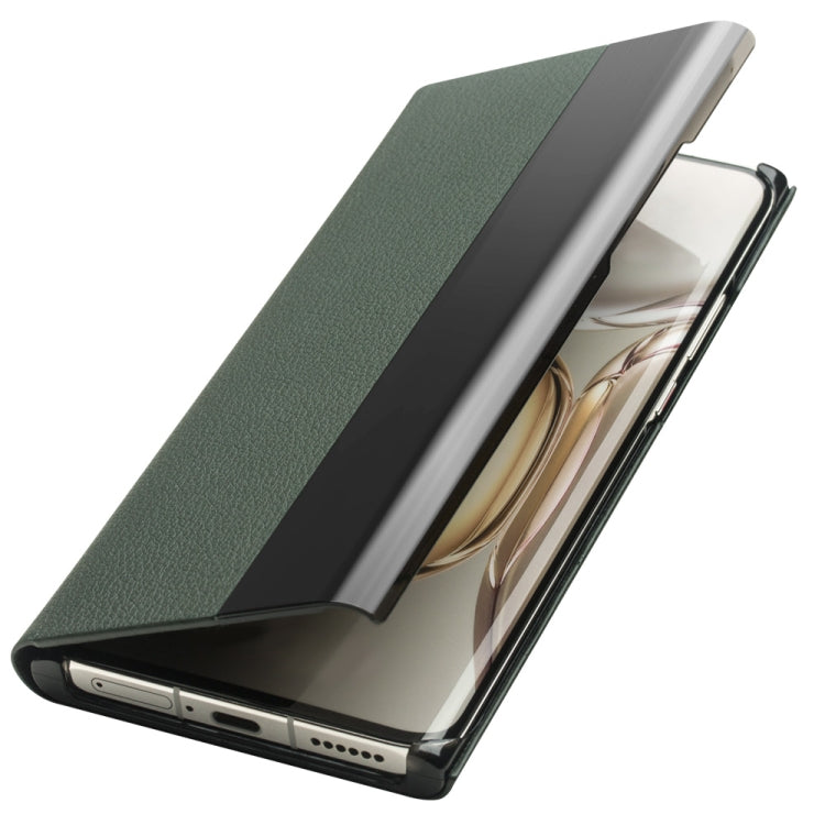 For Huawei P50 QIALINO Magnetic Side Window View Genuine Leather Smart Phone Case(Green) - Huawei Cases by QIALINO | Online Shopping South Africa | PMC TechLife | Buy Now Pay Later Mobicred