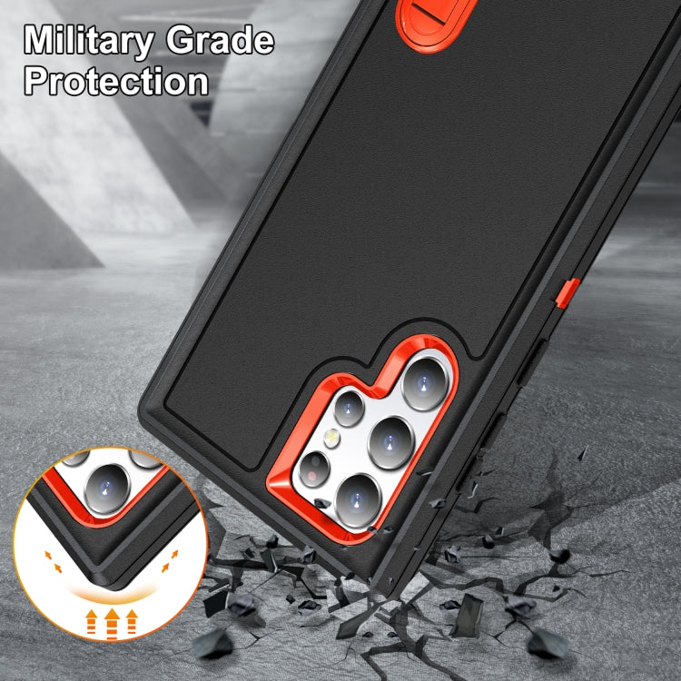 For Samsung Galaxy S23 ultra 5G 3 in 1 Rugged Holder Phone Case(Black+Orange) - Galaxy S23 Ultra 5G Cases by PMC TechLife | Online Shopping South Africa | PMC TechLife