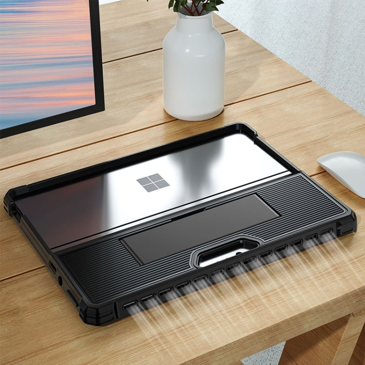 For Microsoft Surface Pro 8 Striped Hollow Tablet Case with Holder Cover(Black) - Others by PMC TechLife | Online Shopping South Africa | PMC TechLife | Buy Now Pay Later Mobicred