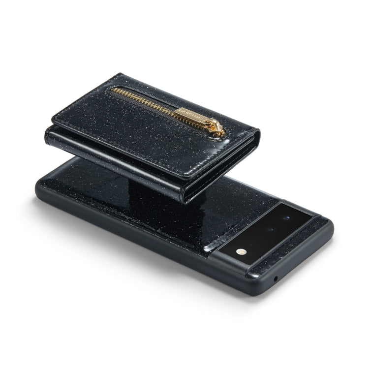 For Google Pixel 6 DG.MING M3 Series Glitter Powder Card Bag Leather Case(Black) - Google Cases by DG.MING | Online Shopping South Africa | PMC TechLife | Buy Now Pay Later Mobicred