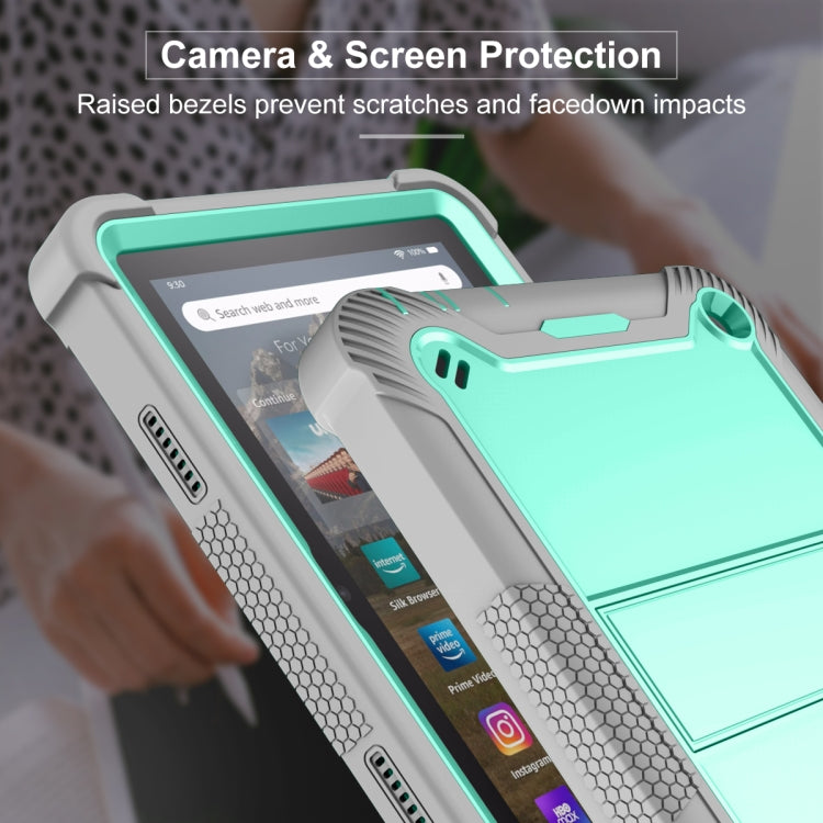 Silicone + PC Holder Shockproof Tablet Case For Amazon Kindle Fire HD 8 2022 / 2020 / HD 8 Plus 2020(Mint Green+Grey) - Amazon by PMC TechLife | Online Shopping South Africa | PMC TechLife | Buy Now Pay Later Mobicred