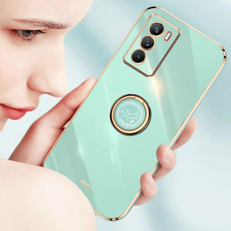 For vivo X80 Pro XINLI Straight Edge 6D Electroplate TPU Phone Case with Ring Holder(Pink) - vivo Cases by PMC TechLife | Online Shopping South Africa | PMC TechLife