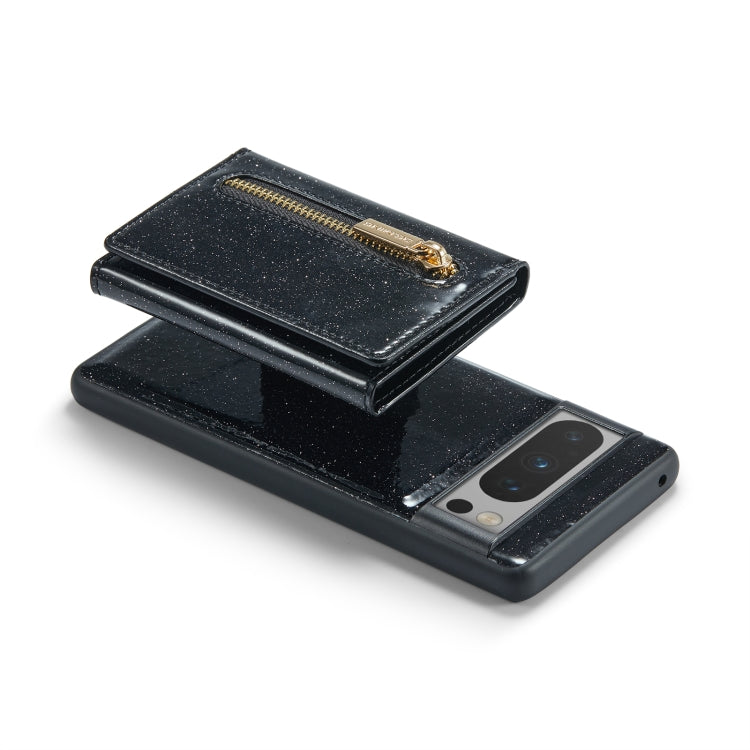 For Google Pixel 8 Pro DG.MING M3 Series Glitter Powder Card Bag Leather Case(Black) - Google Cases by DG.MING | Online Shopping South Africa | PMC TechLife | Buy Now Pay Later Mobicred