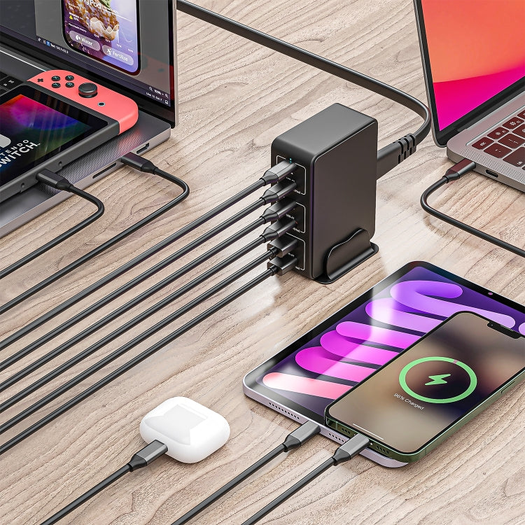 818H 120W Type-C + USB 6-Ports Desktop Fast Charger, Plug Type:UK Plug(White) - Multifunction Charger by PMC Jewellery | Online Shopping South Africa | PMC Jewellery | Buy Now Pay Later Mobicred