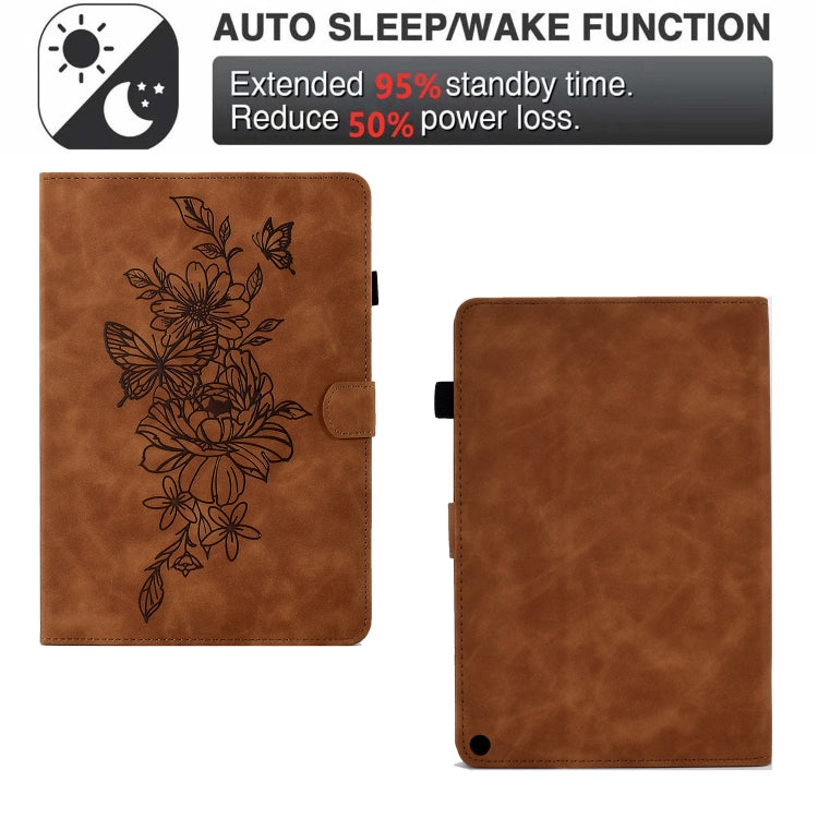 For Amazon Kindle Fire HD10 2021 Peony Butterfly Embossed Leather Smart Tablet Case(Brown) - Amazon by PMC TechLife | Online Shopping South Africa | PMC TechLife | Buy Now Pay Later Mobicred