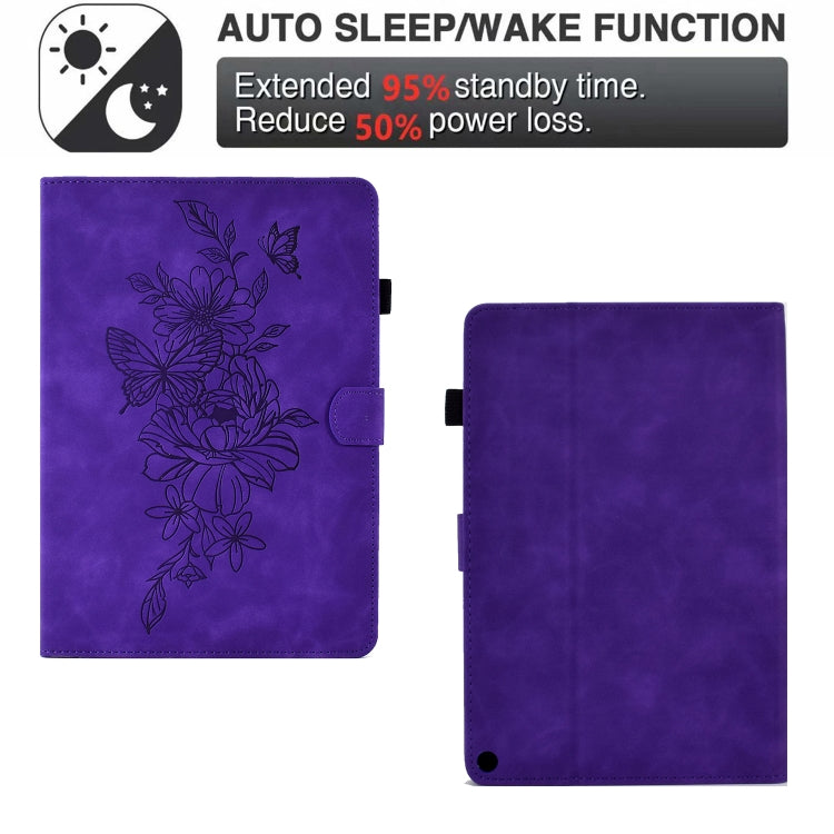 For Amazon Kindle Fire HD10 2021 Peony Butterfly Embossed Leather Smart Tablet Case(Purple) - Amazon by PMC TechLife | Online Shopping South Africa | PMC TechLife | Buy Now Pay Later Mobicred