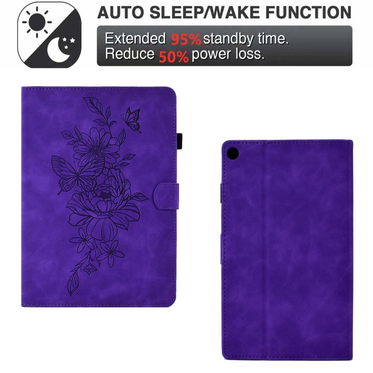 For Amazon Kindle Fire HD8 2018/2017/2016 Peony Butterfly Embossed Leather Smart Tablet Case(Purple) - Amazon by PMC TechLife | Online Shopping South Africa | PMC TechLife | Buy Now Pay Later Mobicred
