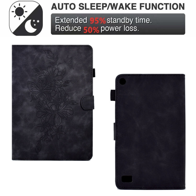 For Amazon Kindle Fire 7 2019/2017/2015 Peony Butterfly Embossed Leather Smart Tablet Case(Black) - Amazon by PMC TechLife | Online Shopping South Africa | PMC TechLife | Buy Now Pay Later Mobicred