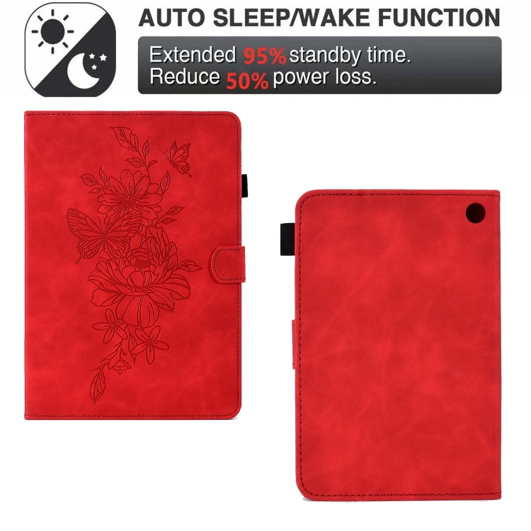 For Amazon Kindle Fire 7 2022 Peony Butterfly Embossed Leather Smart Tablet Case(Red) - Amazon by PMC TechLife | Online Shopping South Africa | PMC TechLife | Buy Now Pay Later Mobicred