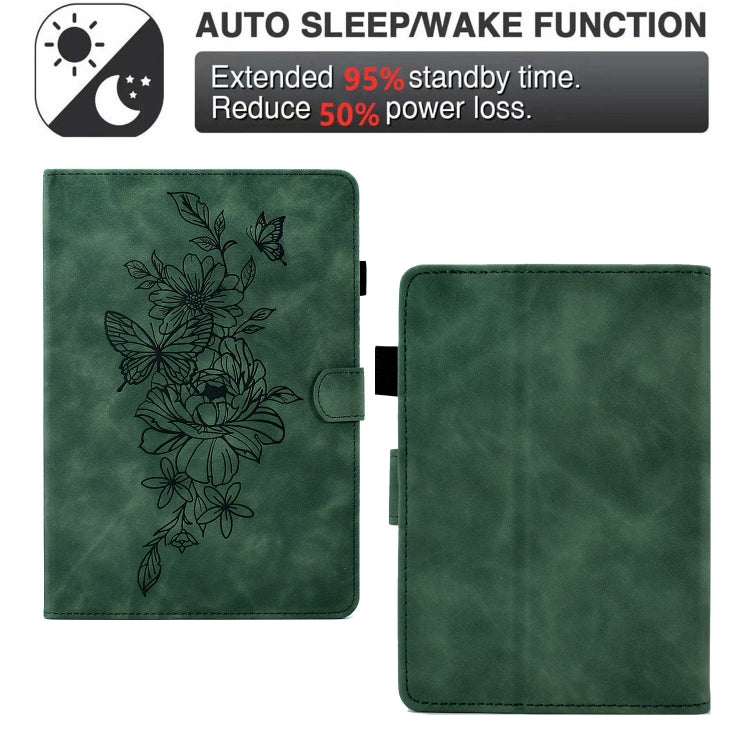 For Amazon Kindle Paperwhite 5 Peony Butterfly Embossed Leather Smart Tablet Case(Green) - Amazon by PMC TechLife | Online Shopping South Africa | PMC TechLife | Buy Now Pay Later Mobicred