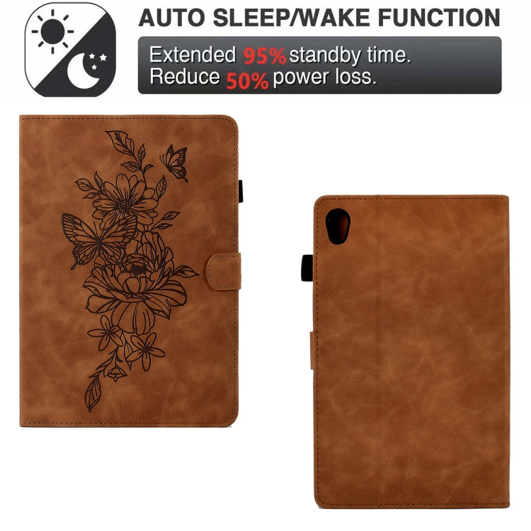 For Lenovo Tab M10 Gen 2 Peony Butterfly Embossed Leather Smart Tablet Case(Brown) - Lenovo by PMC TechLife | Online Shopping South Africa | PMC TechLife | Buy Now Pay Later Mobicred