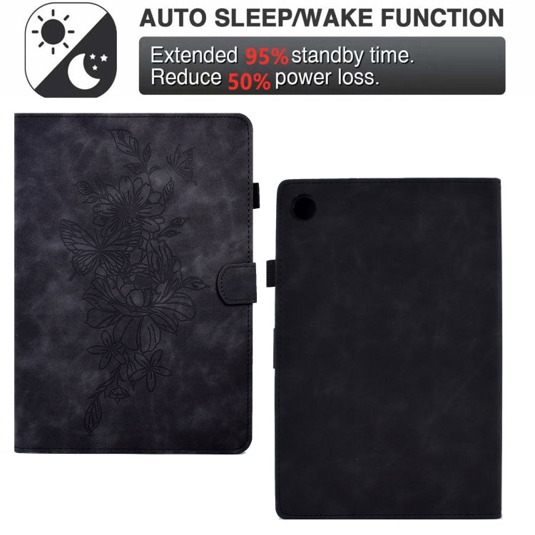 For Lenovo Tab M10 Plus 3rd Gen Peony Butterfly Embossed Leather Smart Tablet Case(Black) - Lenovo by PMC TechLife | Online Shopping South Africa | PMC TechLife | Buy Now Pay Later Mobicred