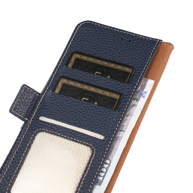 For Motorola Moto G73 5G KHAZNEH Side-Magnetic Litchi Genuine Leather RFID Phone Case(Blue) - Motorola Cases by PMC TechLife | Online Shopping South Africa | PMC TechLife | Buy Now Pay Later Mobicred