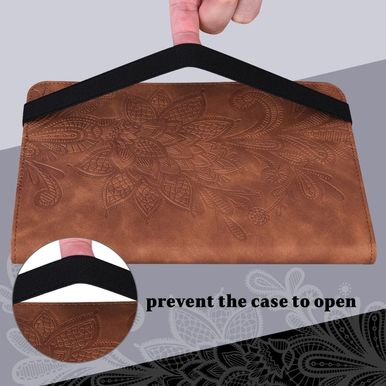 For Lenovo Pad Plus 2023 11.5 inch / Tab P11 Gen 2 Lace Flower Embossing Pattern Leather Tablet Case(Brown) - Lenovo by PMC TechLife | Online Shopping South Africa | PMC TechLife | Buy Now Pay Later Mobicred