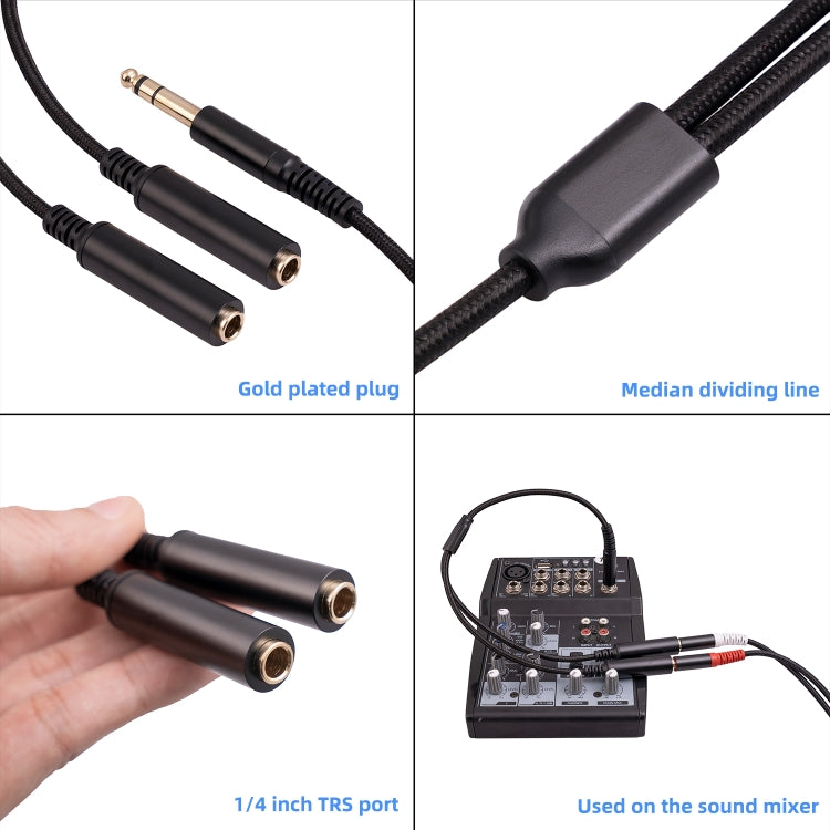 3718 6.35mm Male to Dual Female 1/4 TRS Stereo Audio Cable, Length: 30cm - Microphone Audio Cable & Connector by PMC TechLife | Online Shopping South Africa | PMC TechLife