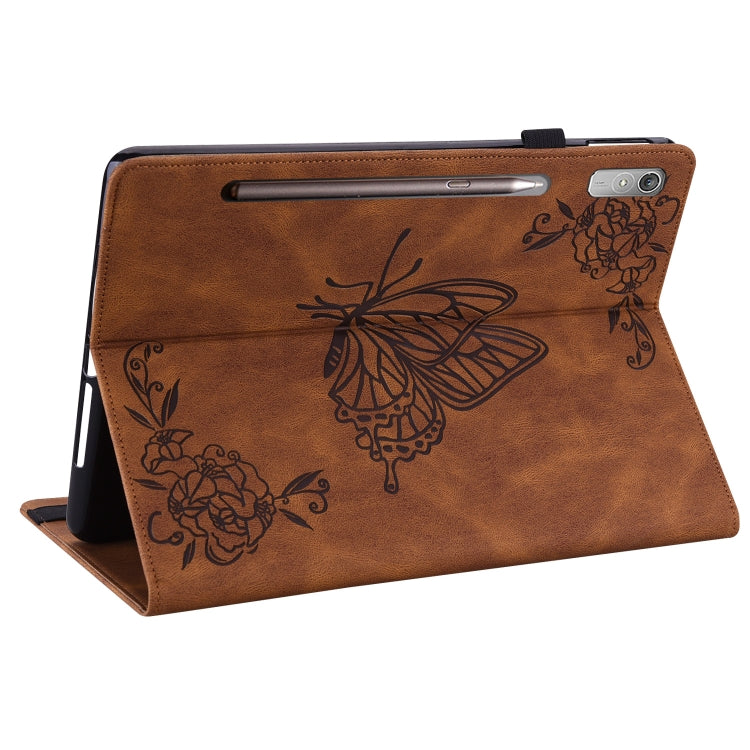 For Lenovo Tab P11 Pro Gen 2 11.2 Butterfly Flower Embossed Leather Tablet Case(Brown) - Lenovo by PMC TechLife | Online Shopping South Africa | PMC TechLife | Buy Now Pay Later Mobicred