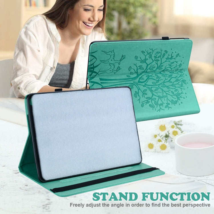 For Lenovo Tab M10 3rd Gen Tree & Deer Pattern Embossed Leather Tablet Case(Green) - Lenovo by PMC TechLife | Online Shopping South Africa | PMC TechLife | Buy Now Pay Later Mobicred