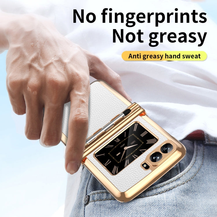 For Motorola Razr 2022 Foldable Electroplated Plain Leather Phone Case with Stylus(White) - Motorola Cases by PMC TechLife | Online Shopping South Africa | PMC TechLife | Buy Now Pay Later Mobicred