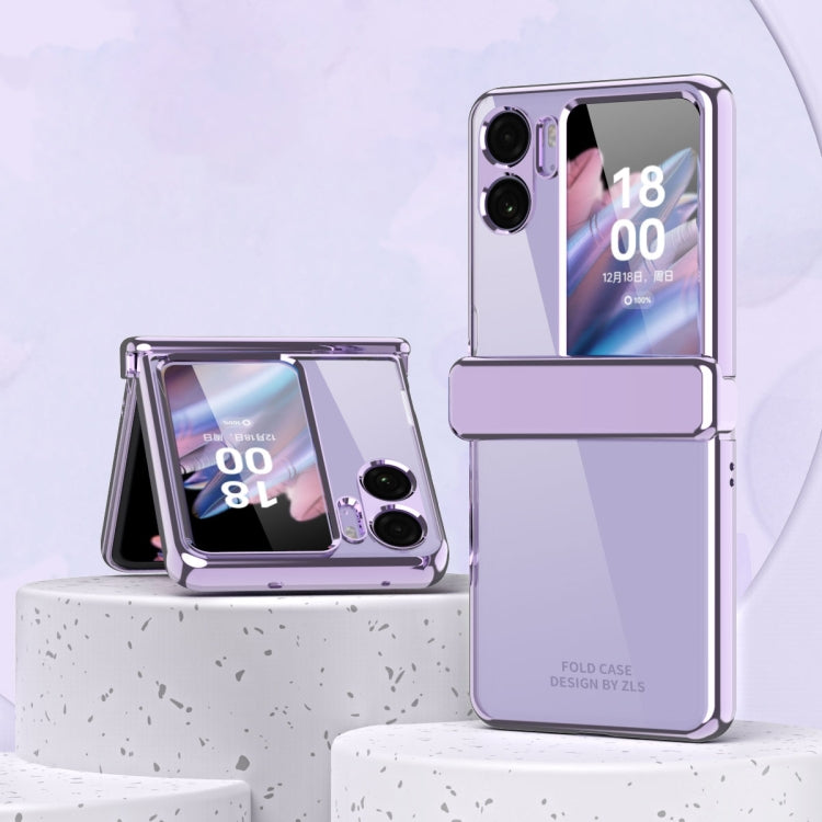 For OPPO Find N2 Flip Electroplating Frame Transparent Phone Case with Ring(Purple) - Find N2 Flip Cases by PMC TechLife | Online Shopping South Africa | PMC TechLife | Buy Now Pay Later Mobicred