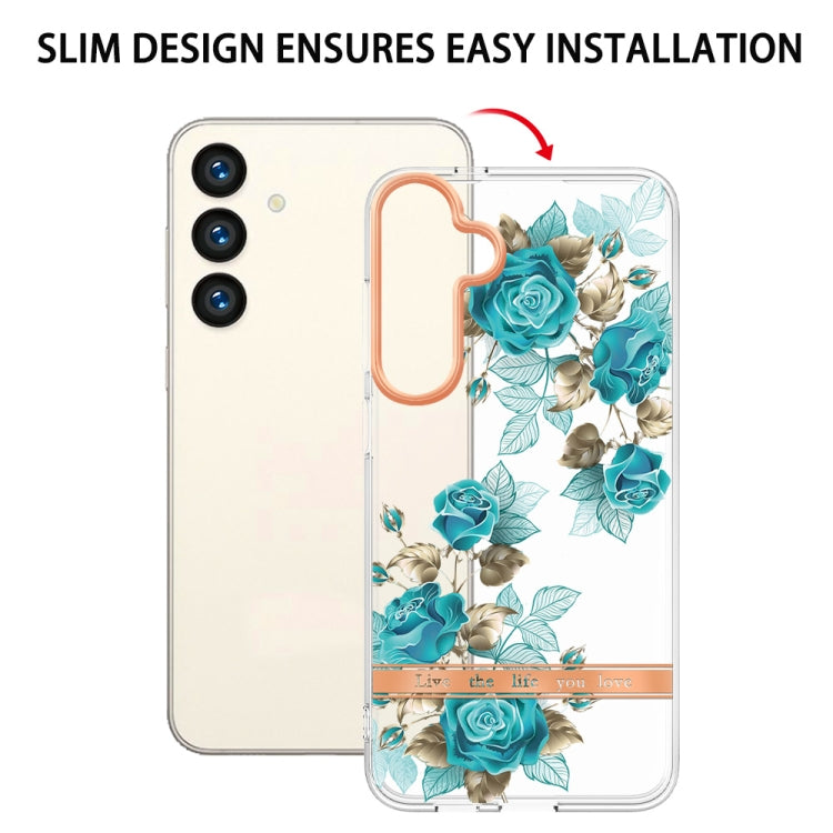 For Samsung Galaxy S24+ 5G Flowers and Plants Series IMD TPU Phone Case(Blue Rose) - Galaxy S24+ 5G Cases by PMC TechLife | Online Shopping South Africa | PMC TechLife