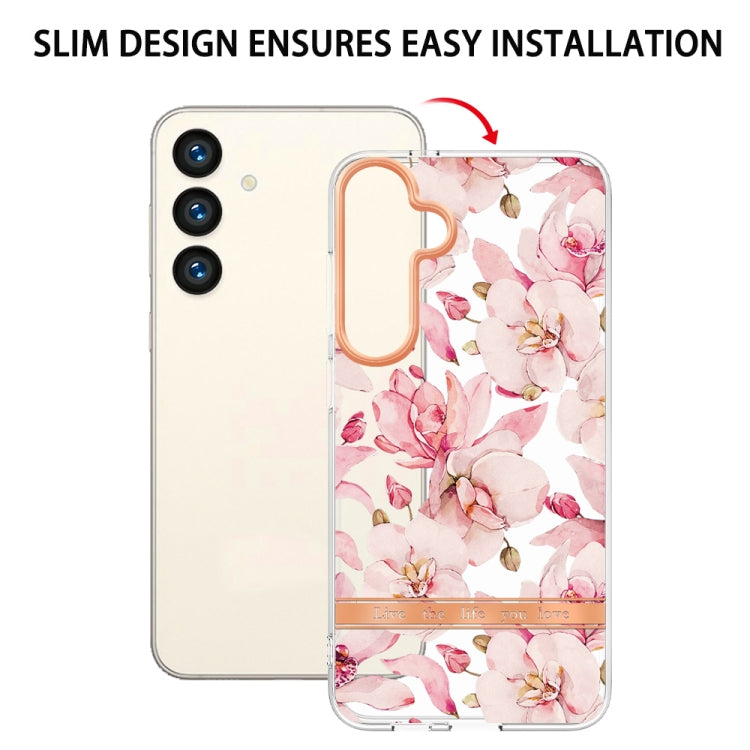 For Samsung Galaxy S24 5G Flowers and Plants Series IMD TPU Phone Case(Pink Gardenia) - Galaxy S24 5G Cases by PMC TechLife | Online Shopping South Africa | PMC TechLife