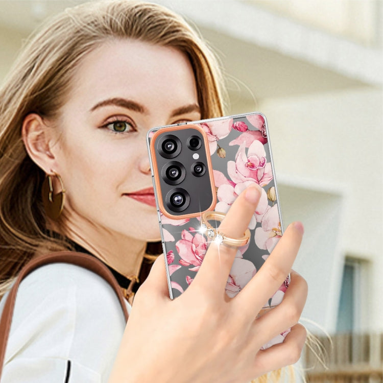 For Samsung Galaxy S25 Ultra 5G Flowers and Plants Series IMD TPU Phone Case with Ring Holder(Pink Gardenia) - Galaxy S25 Ultra 5G Cases by PMC TechLife | Online Shopping South Africa | PMC TechLife | Buy Now Pay Later Mobicred
