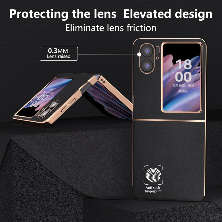 For OPPO Find N2 Flip Genuine Leather Xiaoya Series Nano Plating Phone Case(Black) - Find N2 Flip Cases by PMC TechLife | Online Shopping South Africa | PMC TechLife | Buy Now Pay Later Mobicred
