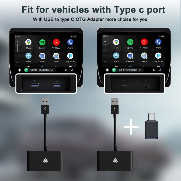 THT-020-2+ USB + USB-C / Type-C Wired to Wireless Carplay Adapter for Android Smartphone(Black) - free shipping - PMC TechLife - Order now!